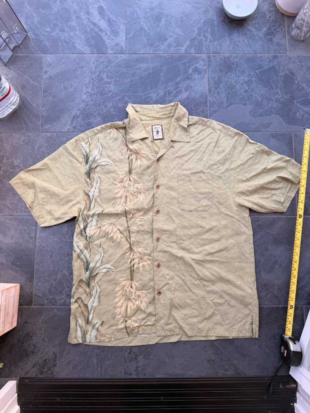 Jamaica Jaxx Mens Silk Sage Green button down Hawaiian shirt L XL